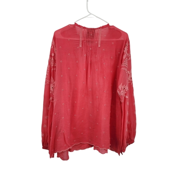 Johnny Was Women's Helia Pink Eyelet Embroidered Pintucks Button Down Blouse - Picture 7 of 9